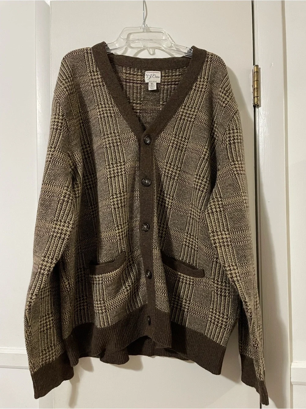J. Crew Rugged Merino V-Neck Cardigan Sweater in Glen Plaid